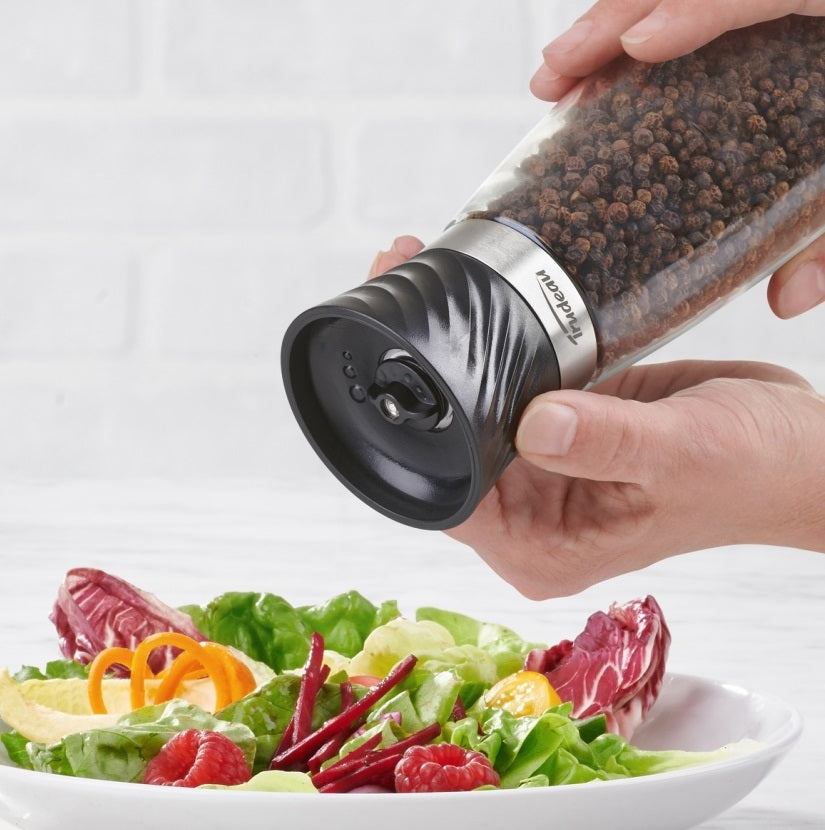 Trudeau Wave Pepper Mill & Salt Mill Set – 8" – Black & White by Kitchen Niche