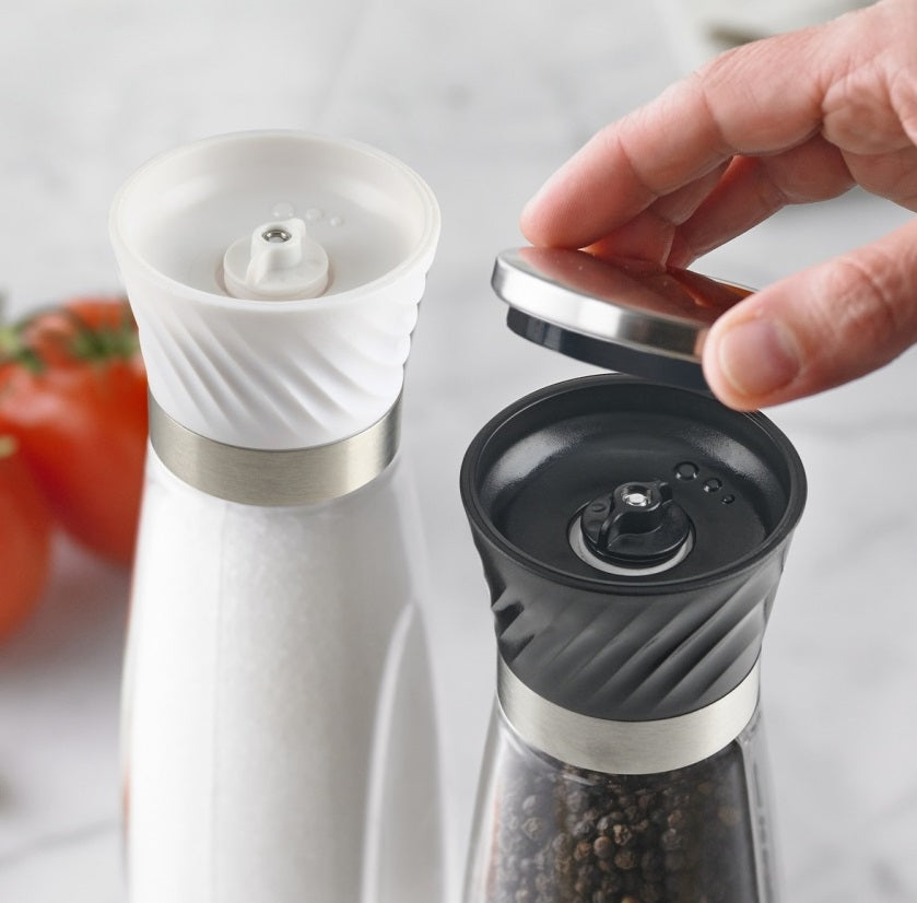 Trudeau Wave Pepper Mill & Salt Mill Set – 8" – Black & White by Kitchen Niche