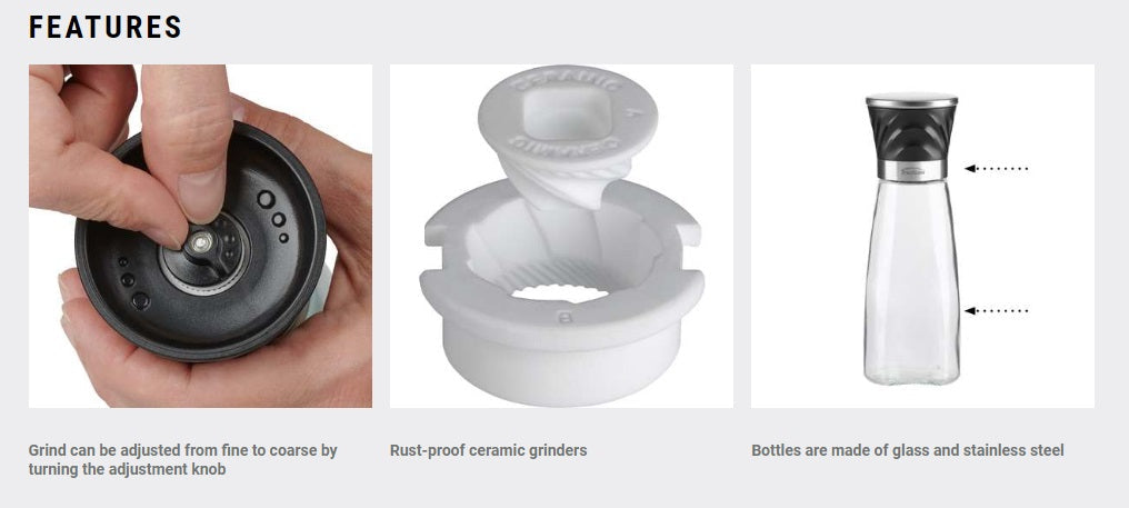 Trudeau Wave Pepper Mill & Salt Mill Set – 8" – Black & White by Kitchen Niche